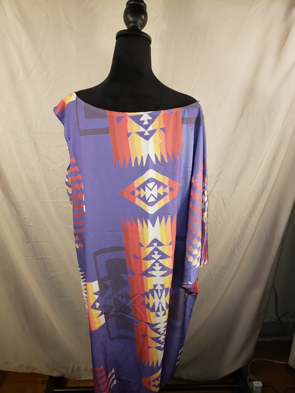 Vibrant Purple Aztec Print Maxi Dress With One Sleeve - 1X - Picture 3 of 4